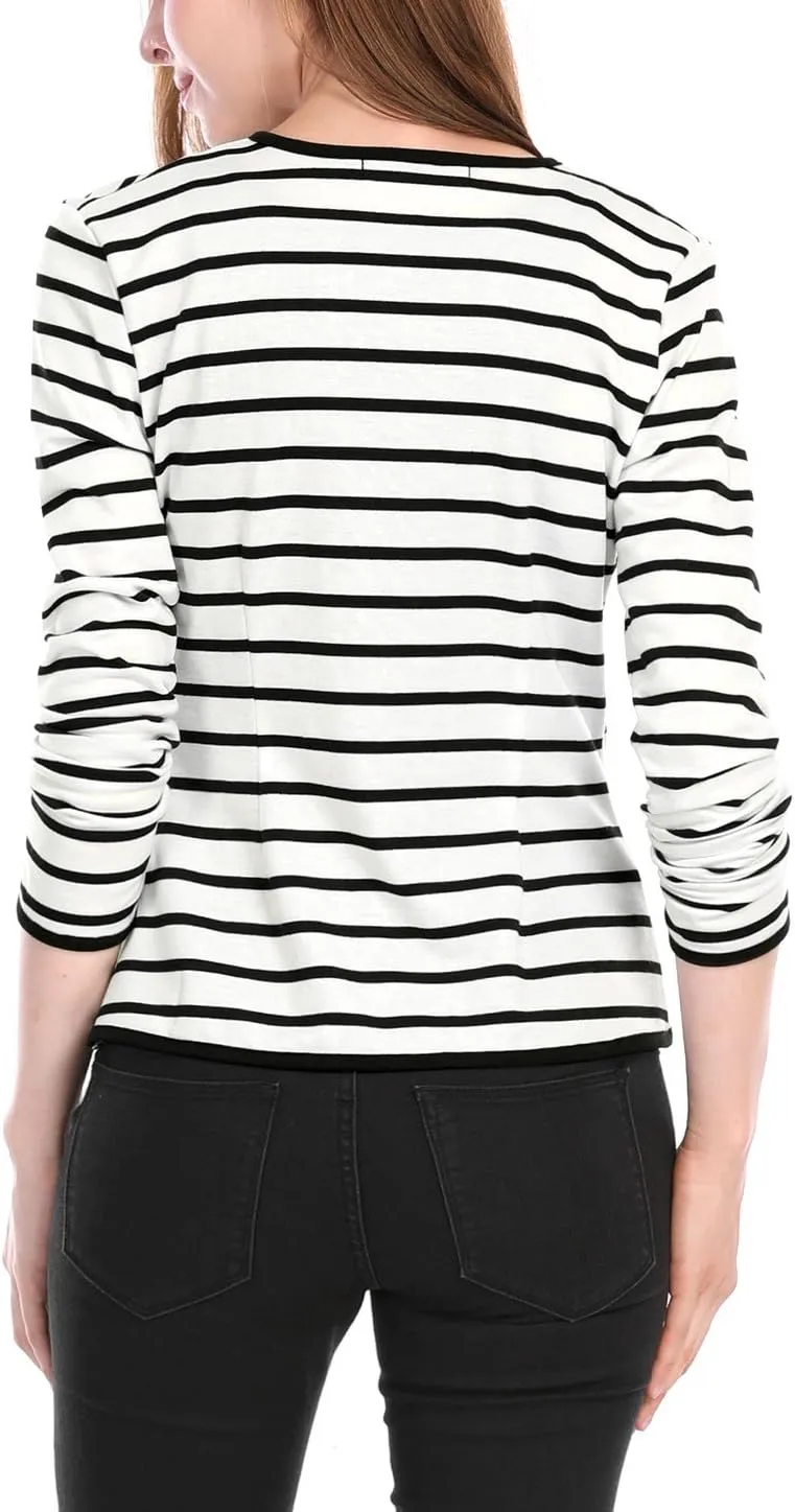 Allegra K Women's Notched Lapel Casual Work Office Striped Blazer