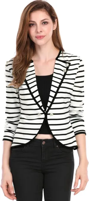 Allegra K Women's Notched Lapel Casual Work Office Striped Blazer