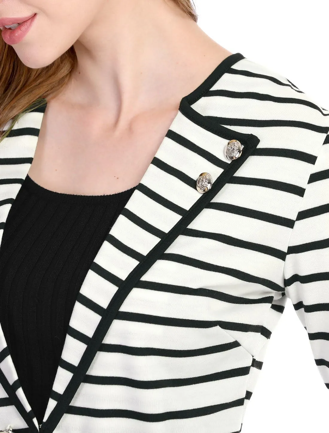 Allegra K Women's Notched Lapel Casual Work Office Striped Blazer