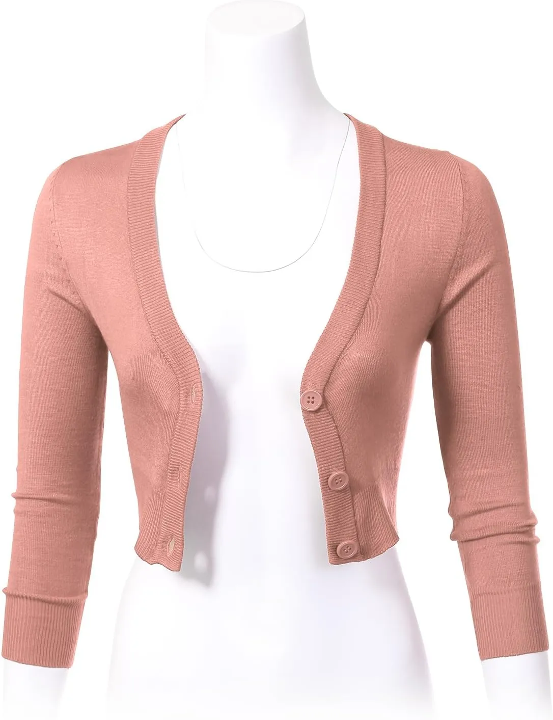 Allsense Women's 3/4 Sleeve Button-Down V-Neck Cropped Bolero Shrug Cardigan