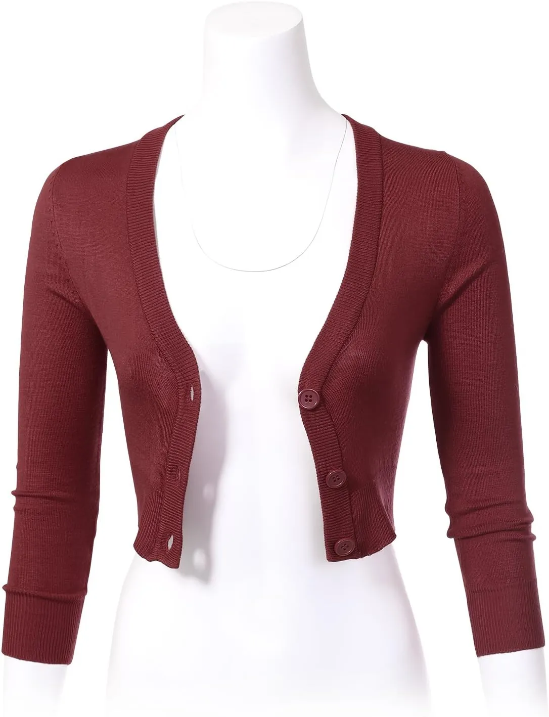 Allsense Women's 3/4 Sleeve Button-Down V-Neck Cropped Bolero Shrug Cardigan