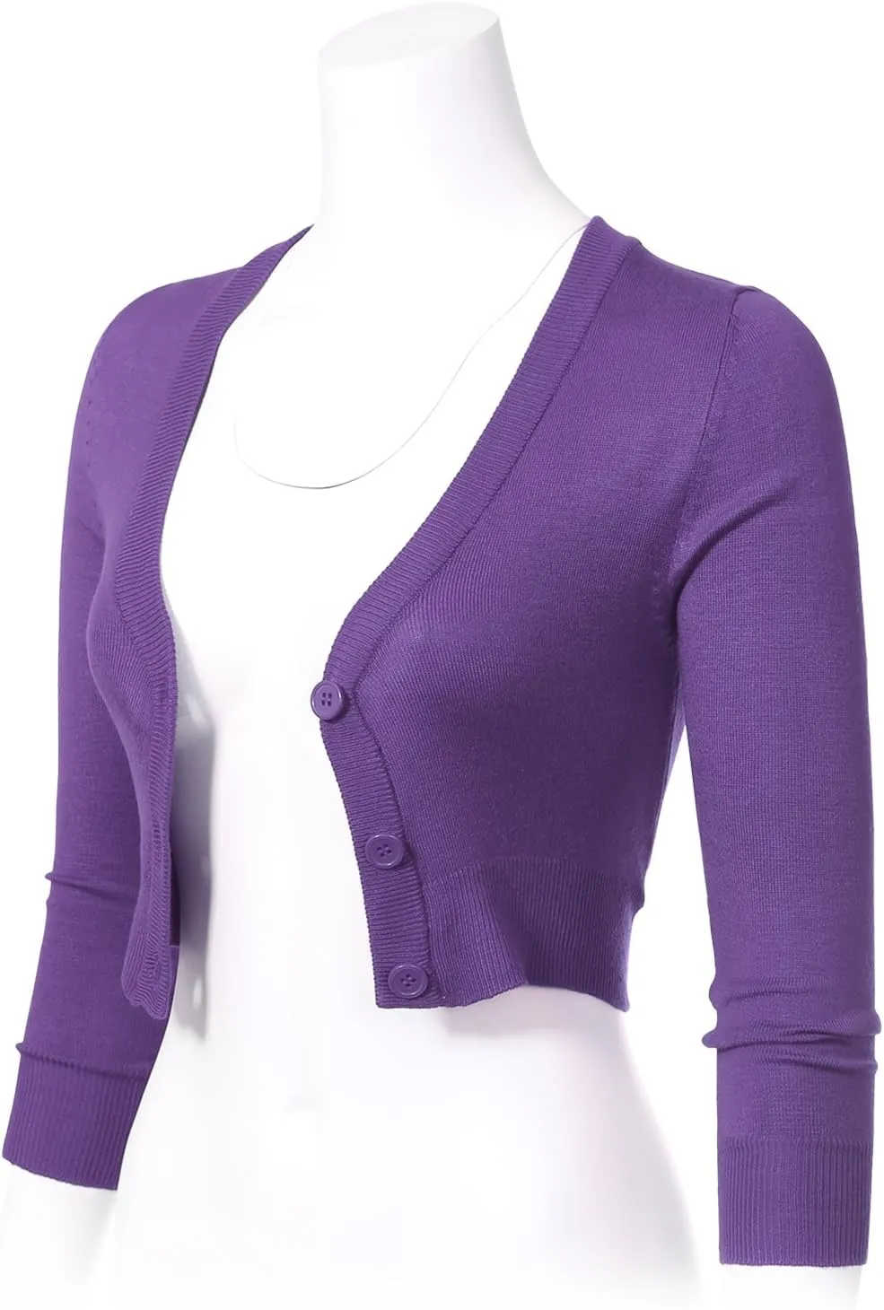 Allsense Women's 3/4 Sleeve Button-Down V-Neck Cropped Bolero Shrug Cardigan