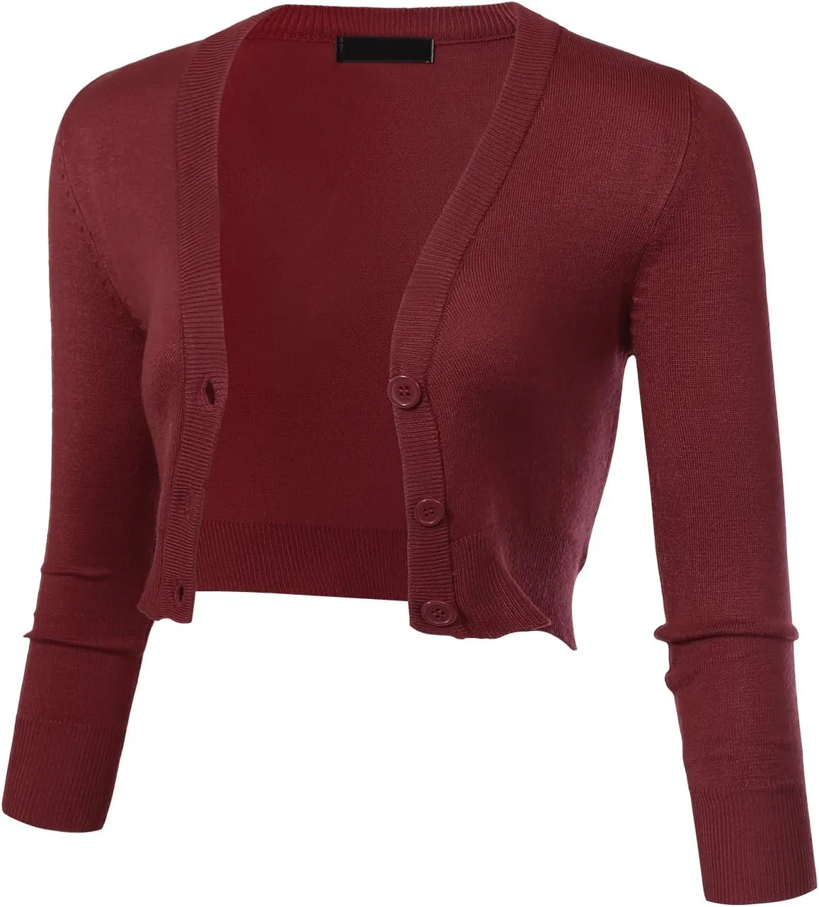 Allsense Women's 3/4 Sleeve Button-Down V-Neck Cropped Bolero Shrug Cardigan