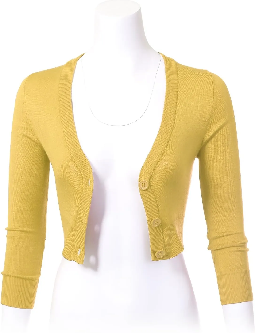 Allsense Women's 3/4 Sleeve Button-Down V-Neck Cropped Bolero Shrug Cardigan