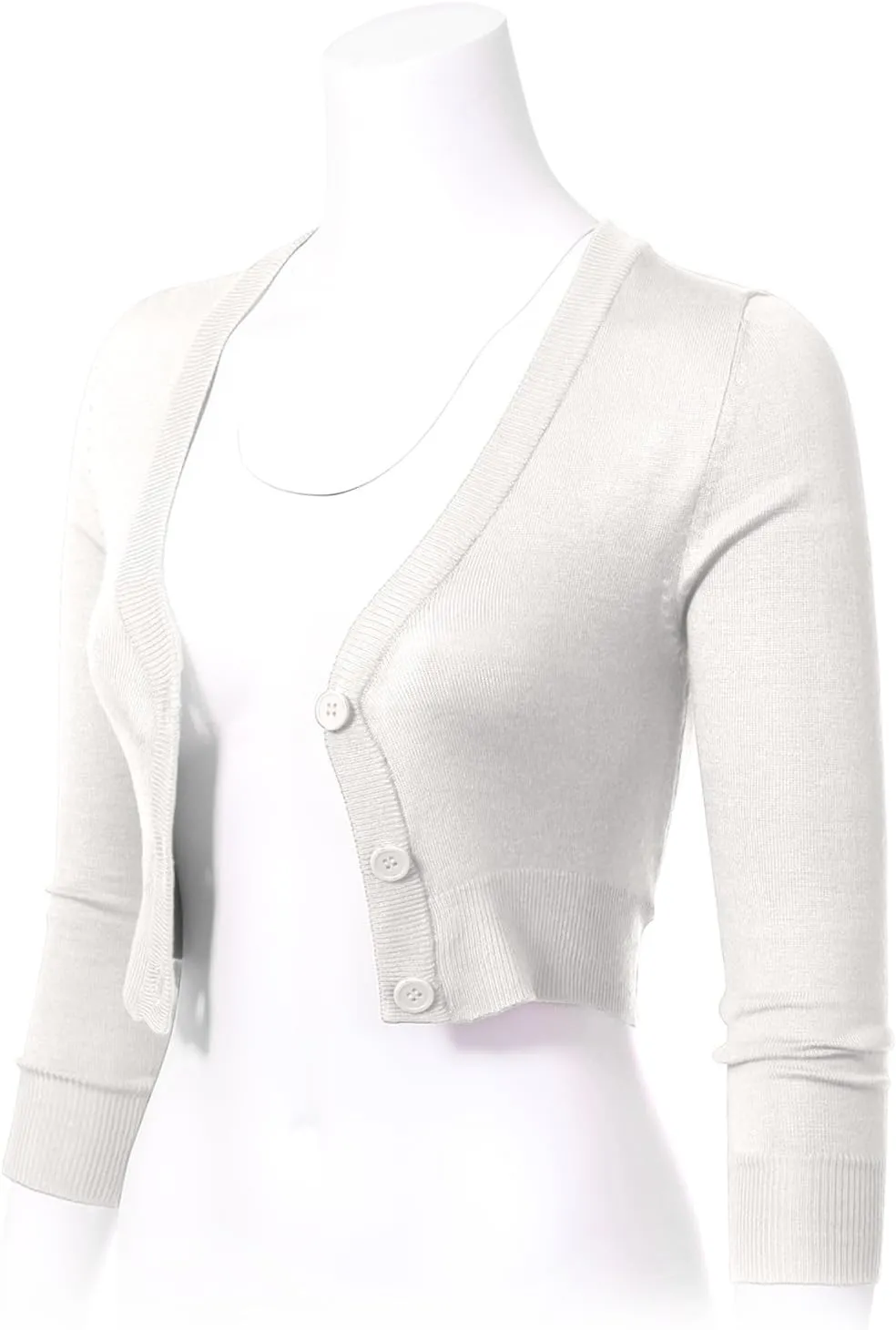 Allsense Women's 3/4 Sleeve Button-Down V-Neck Cropped Bolero Shrug Cardigan