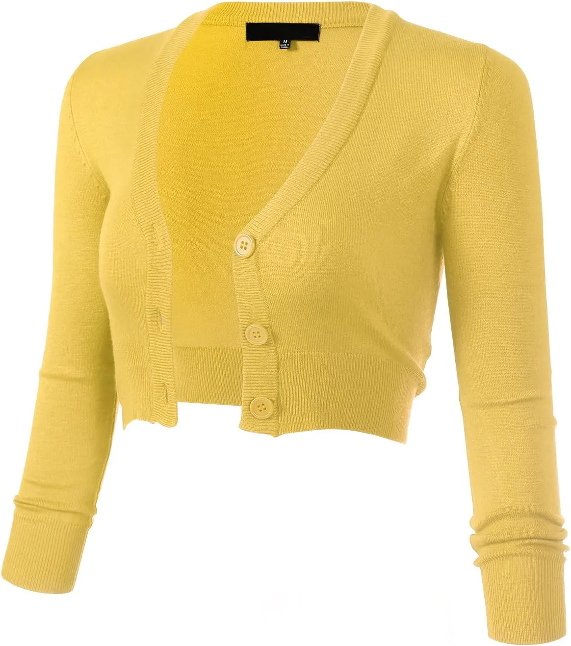 Allsense Women's 3/4 Sleeve Button-Down V-Neck Cropped Bolero Shrug Cardigan