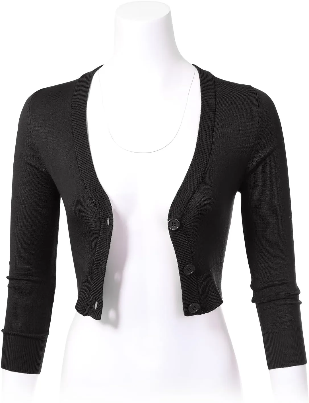 Allsense Women's 3/4 Sleeve Button-Down V-Neck Cropped Bolero Shrug Cardigan