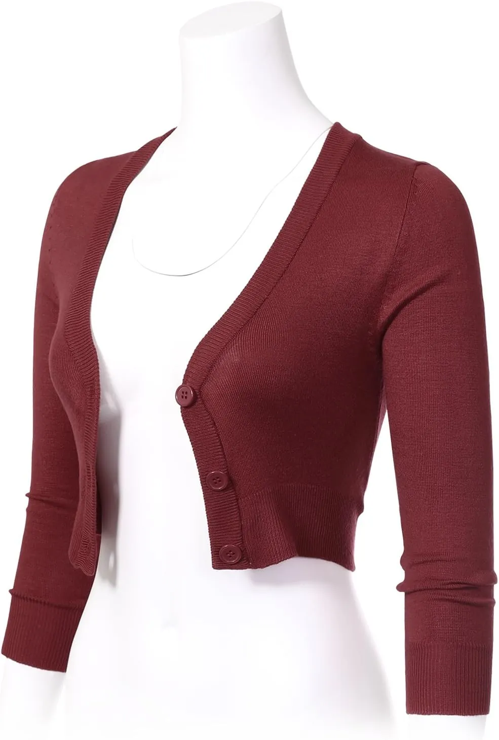Allsense Women's 3/4 Sleeve Button-Down V-Neck Cropped Bolero Shrug Cardigan