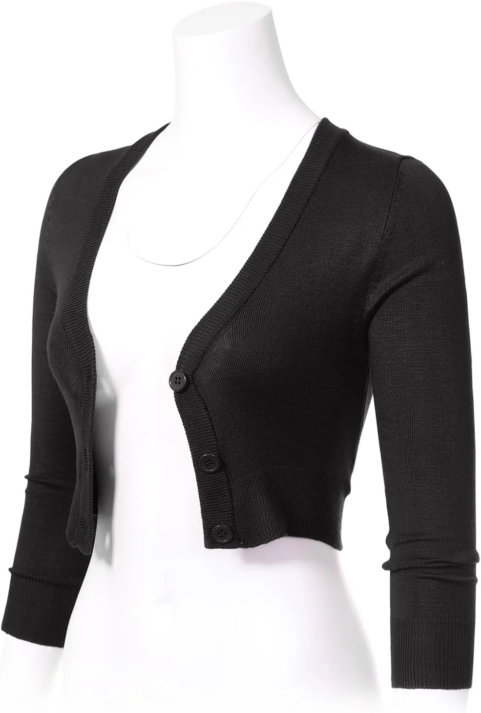 Allsense Women's 3/4 Sleeve Button-Down V-Neck Cropped Bolero Shrug Cardigan