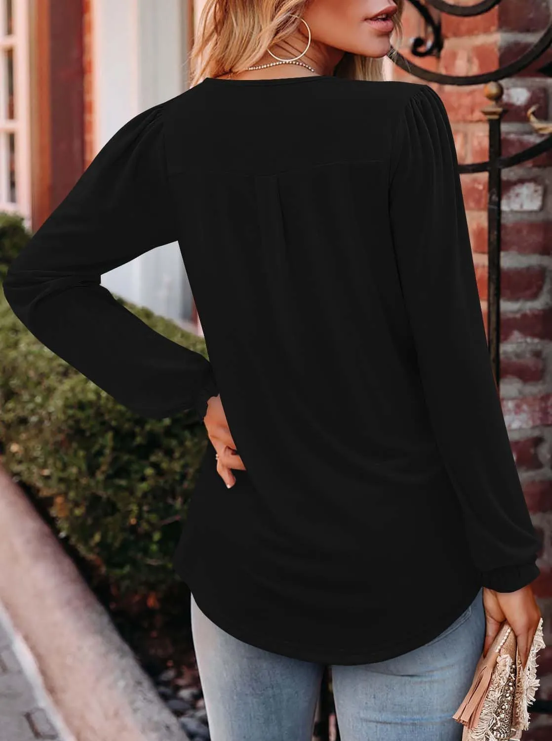Angerella Long Sleeve Shirts for Women Comfy V Neck Fall Tops Dressy Casual Blouses Trendy Tunic Tops for Leggings S-3XL