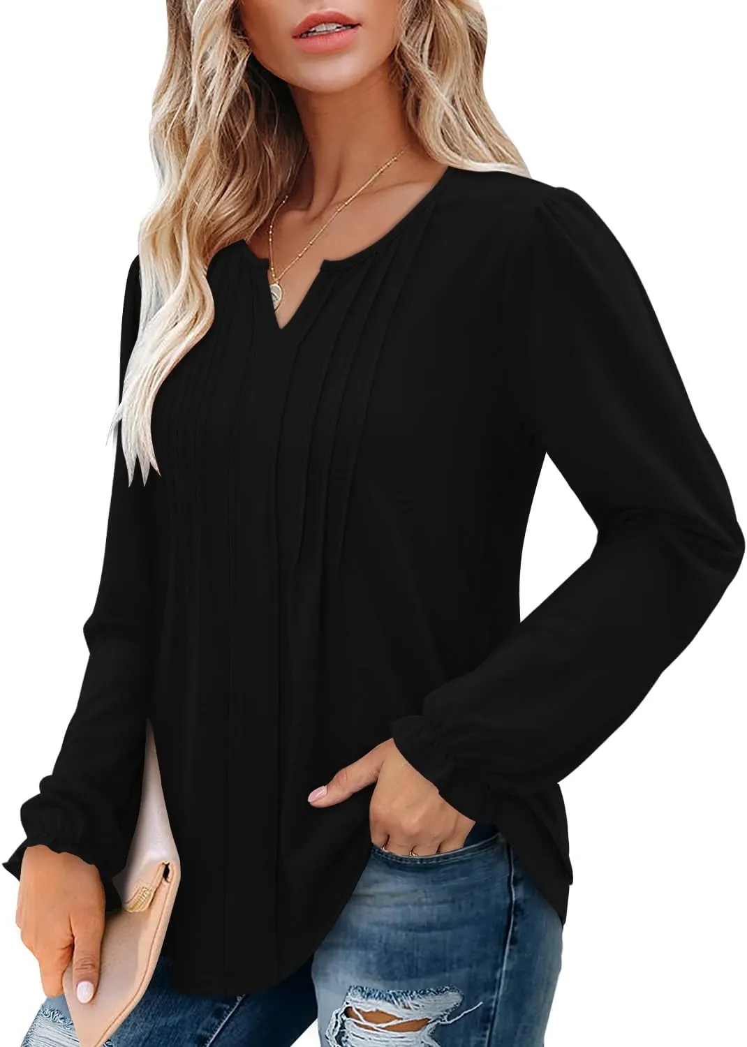 Angerella Long Sleeve Shirts for Women Comfy V Neck Fall Tops Dressy Casual Blouses Trendy Tunic Tops for Leggings S-3XL