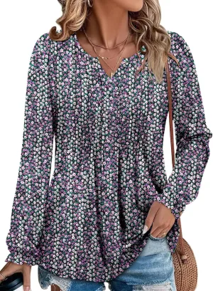Angerella Long Sleeve Shirts for Women Comfy V Neck Fall Tops Dressy Casual Blouses Trendy Tunic Tops for Leggings S-3XL