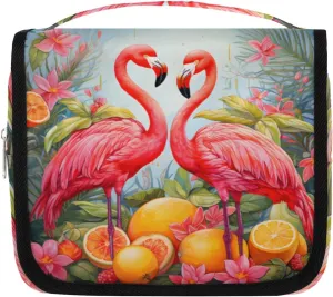 Animal Flamingo Hanging Travel Toiletry Bag Kit Makeup Case Cosmetics Organizer Tropical Toiletry Bag for Women Make up Accessories Shampoo Body Cream Brushes Set