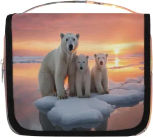 Arctic Polar Bears Hanging Travel Toiletry Bag Kit Makeup Case Cosmetics Organizer Bear Glacier Toiletry Bag for Women Make up Accessories Shampoo Body Cream Brushes Set