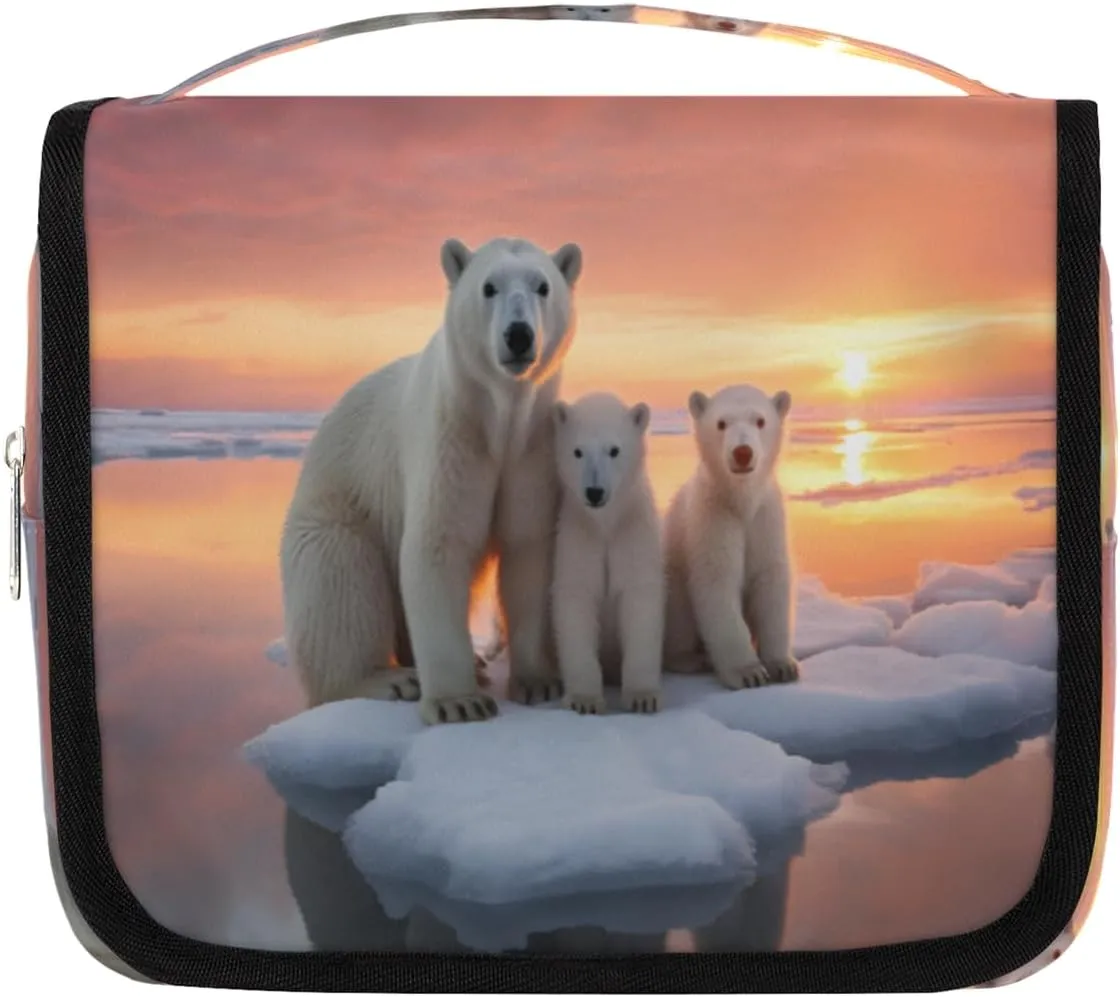 Arctic Polar Bears Hanging Travel Toiletry Bag Kit Makeup Case Cosmetics Organizer Bear Glacier Toiletry Bag for Women Make up Accessories Shampoo Body Cream Brushes Set