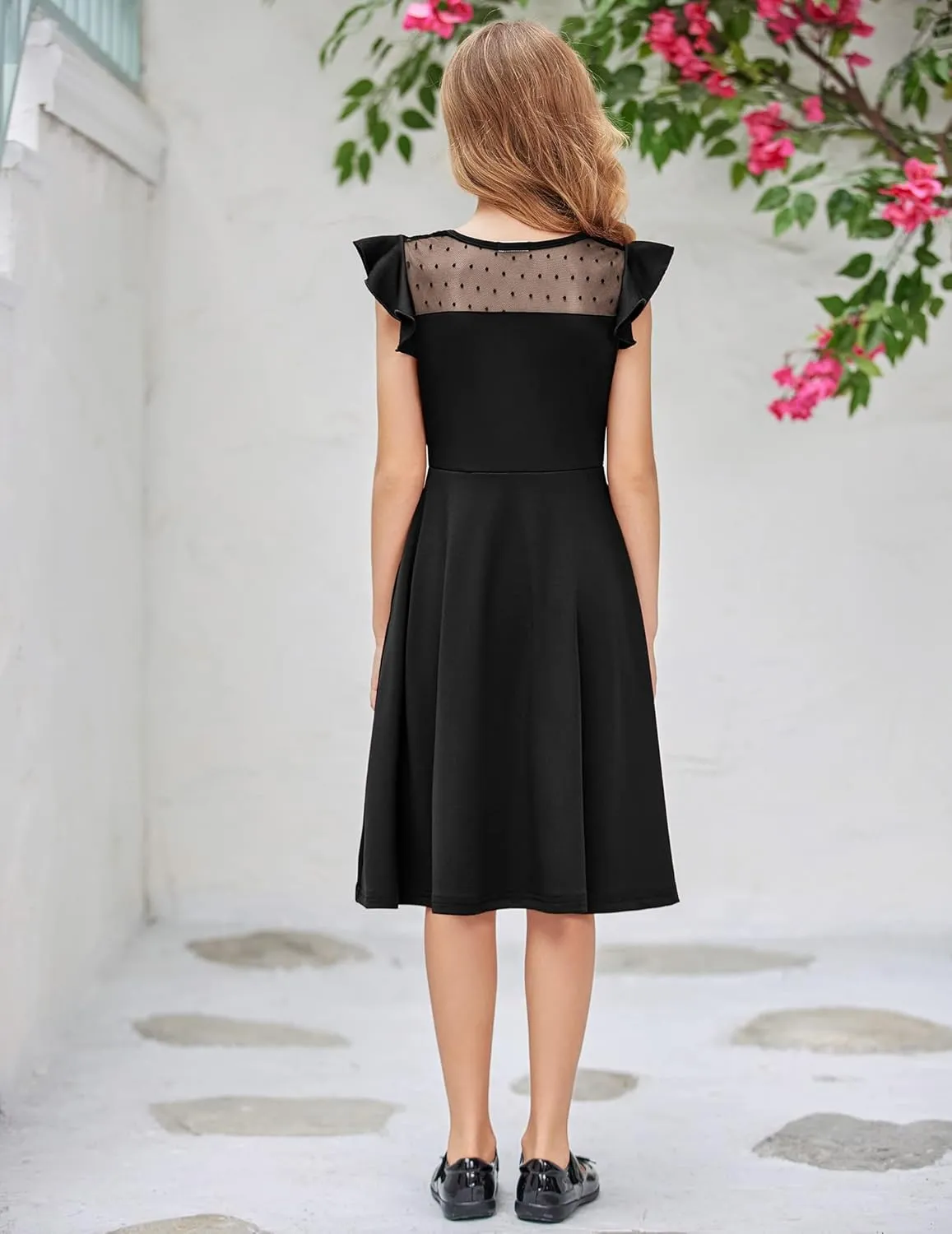 Arshiner Girls Dress Summer Ruffle Sleeve Mesh A Line Casual Party Dresses with Pockets 6-13 Years