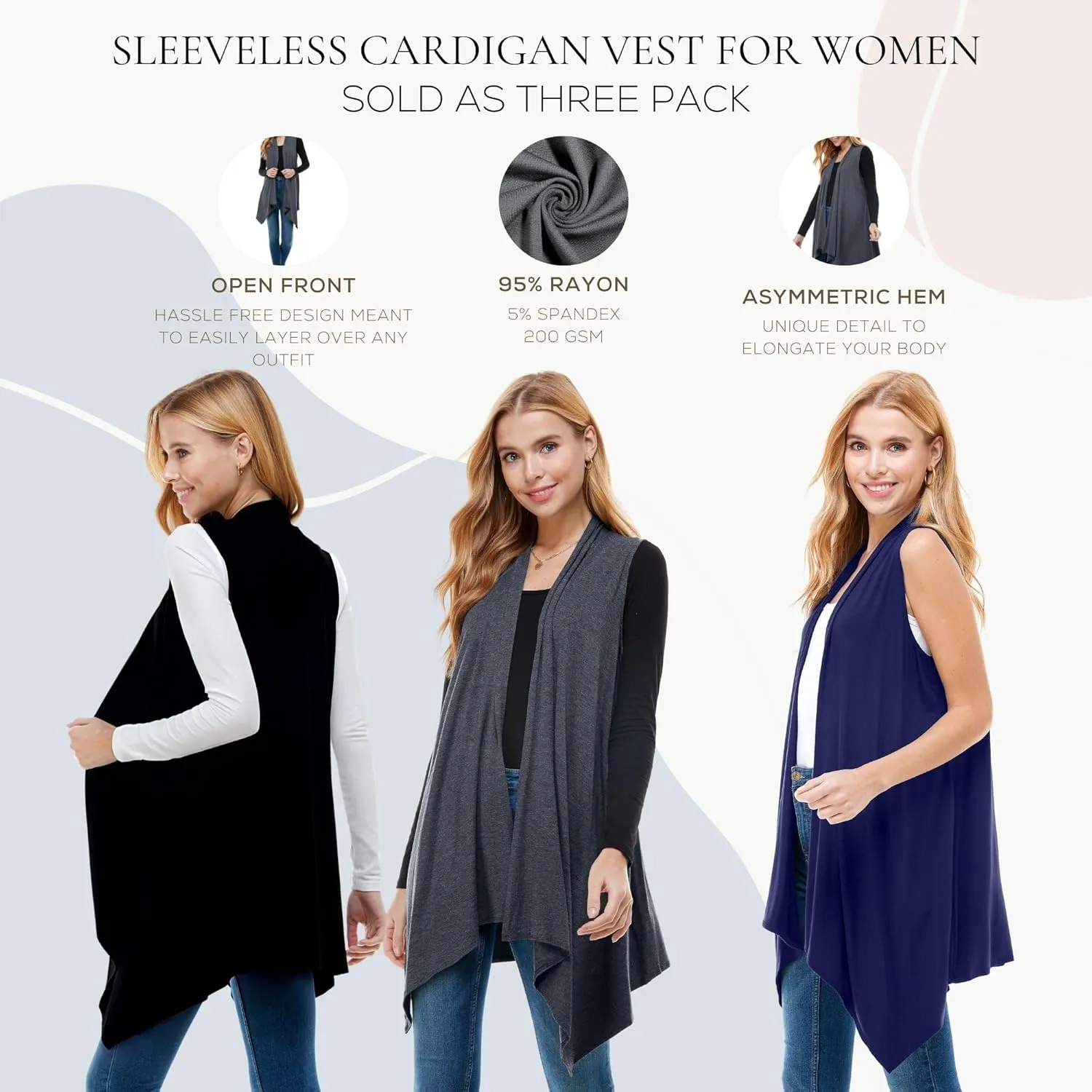 Azules 3 Pack Sleeveless Cardigan Vest for Women - Stylish Casual Womens Cardigans for Every Occasion