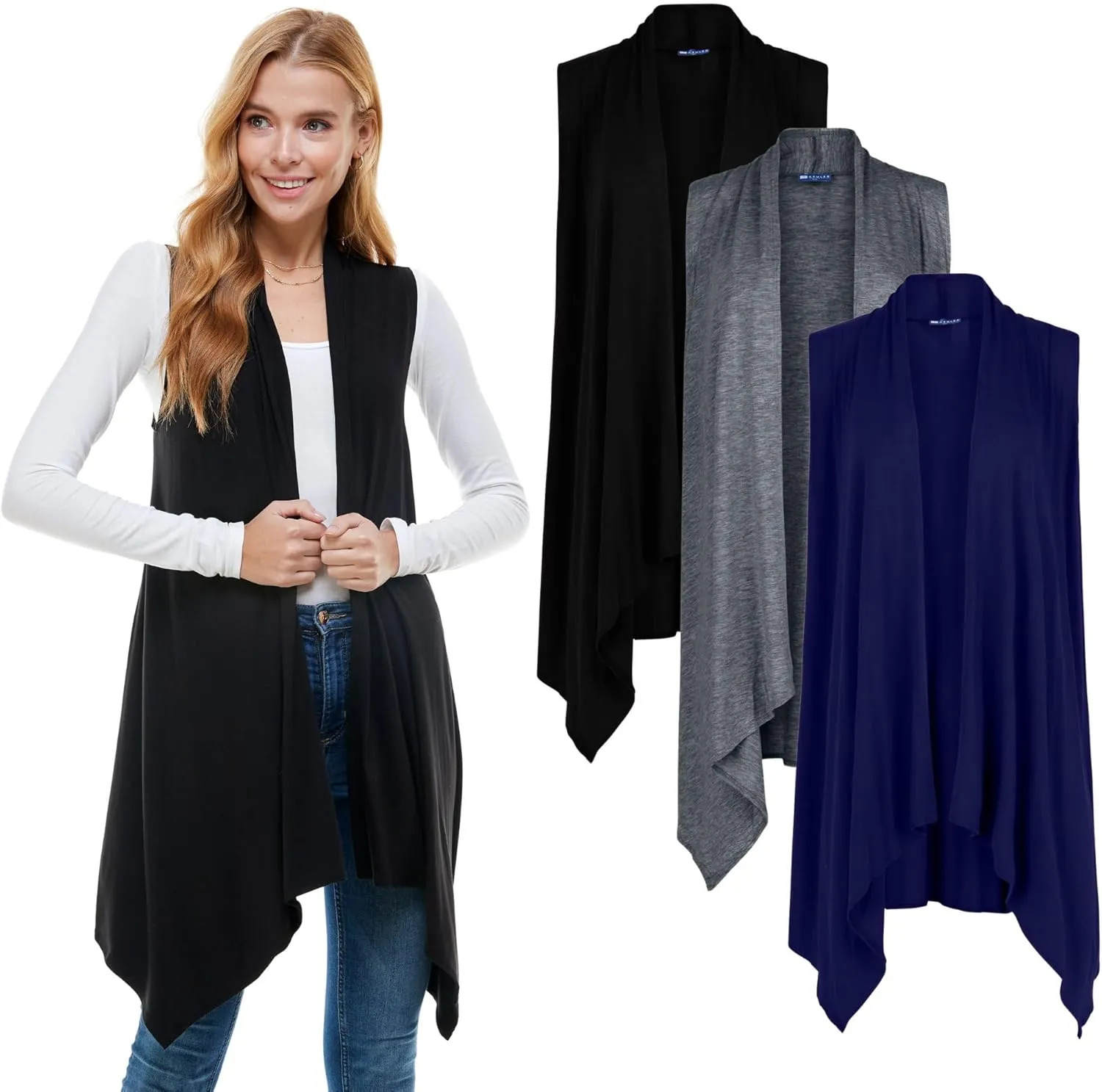 Azules 3 Pack Sleeveless Cardigan Vest for Women - Stylish Casual Womens Cardigans for Every Occasion