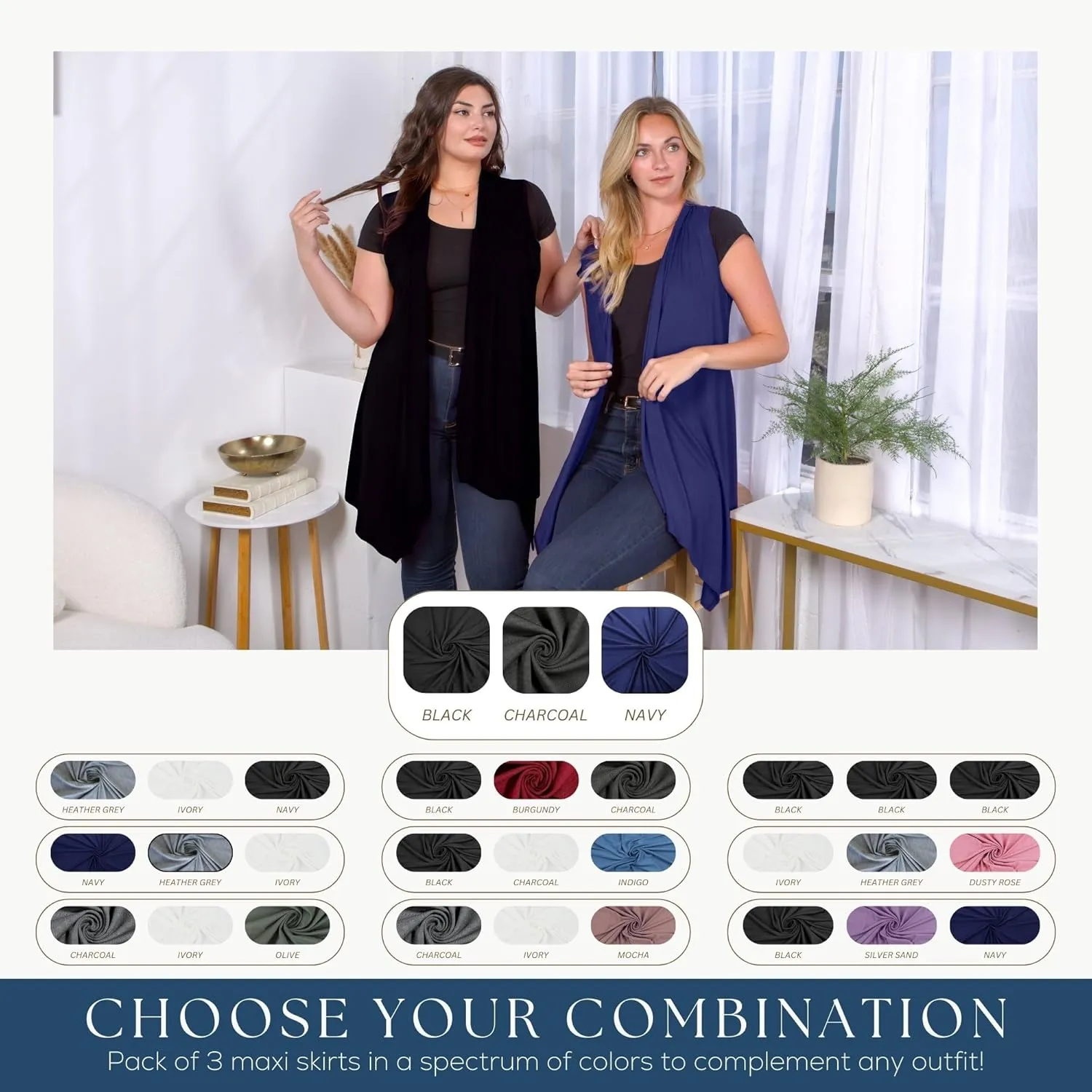 Azules 3 Pack Sleeveless Cardigan Vest for Women - Stylish Casual Womens Cardigans for Every Occasion