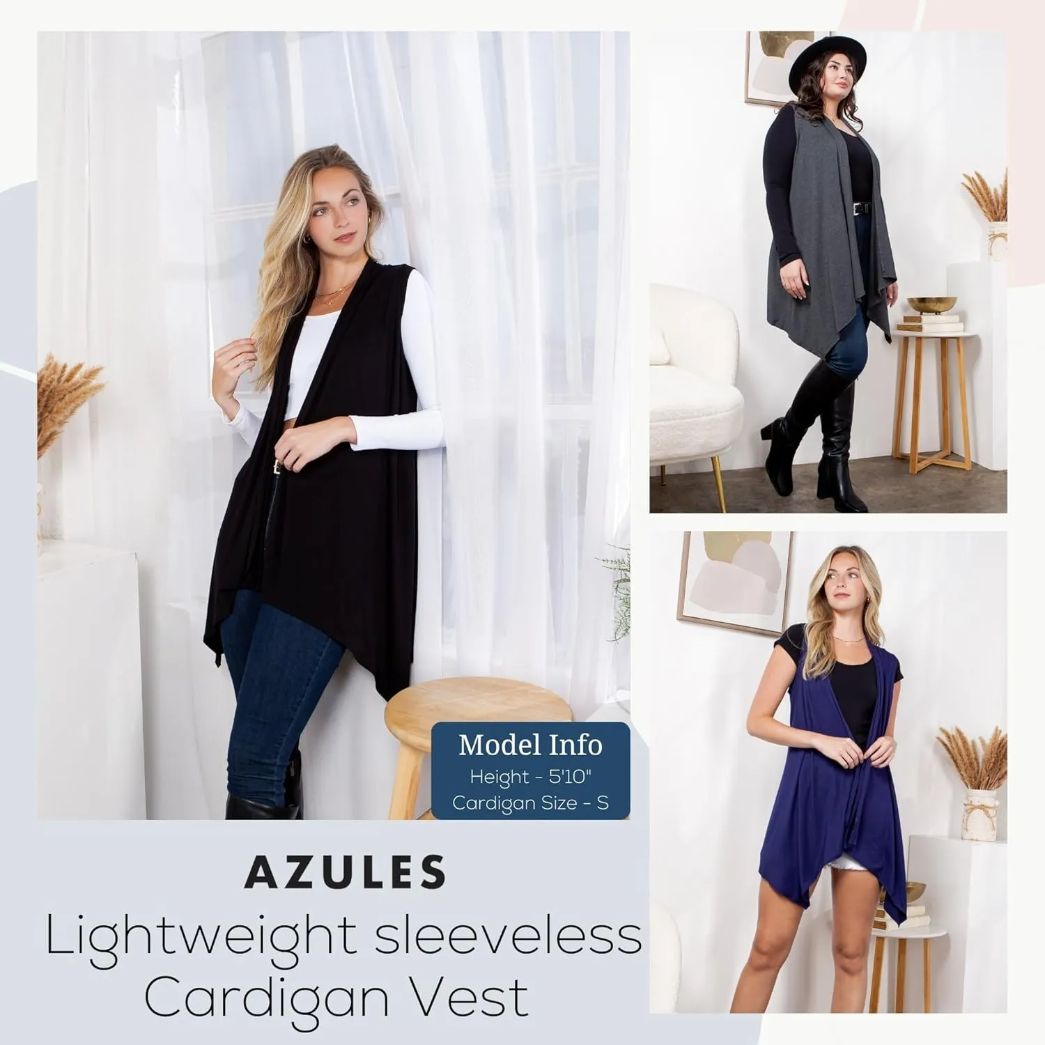 Azules 3 Pack Sleeveless Cardigan Vest for Women - Stylish Casual Womens Cardigans for Every Occasion