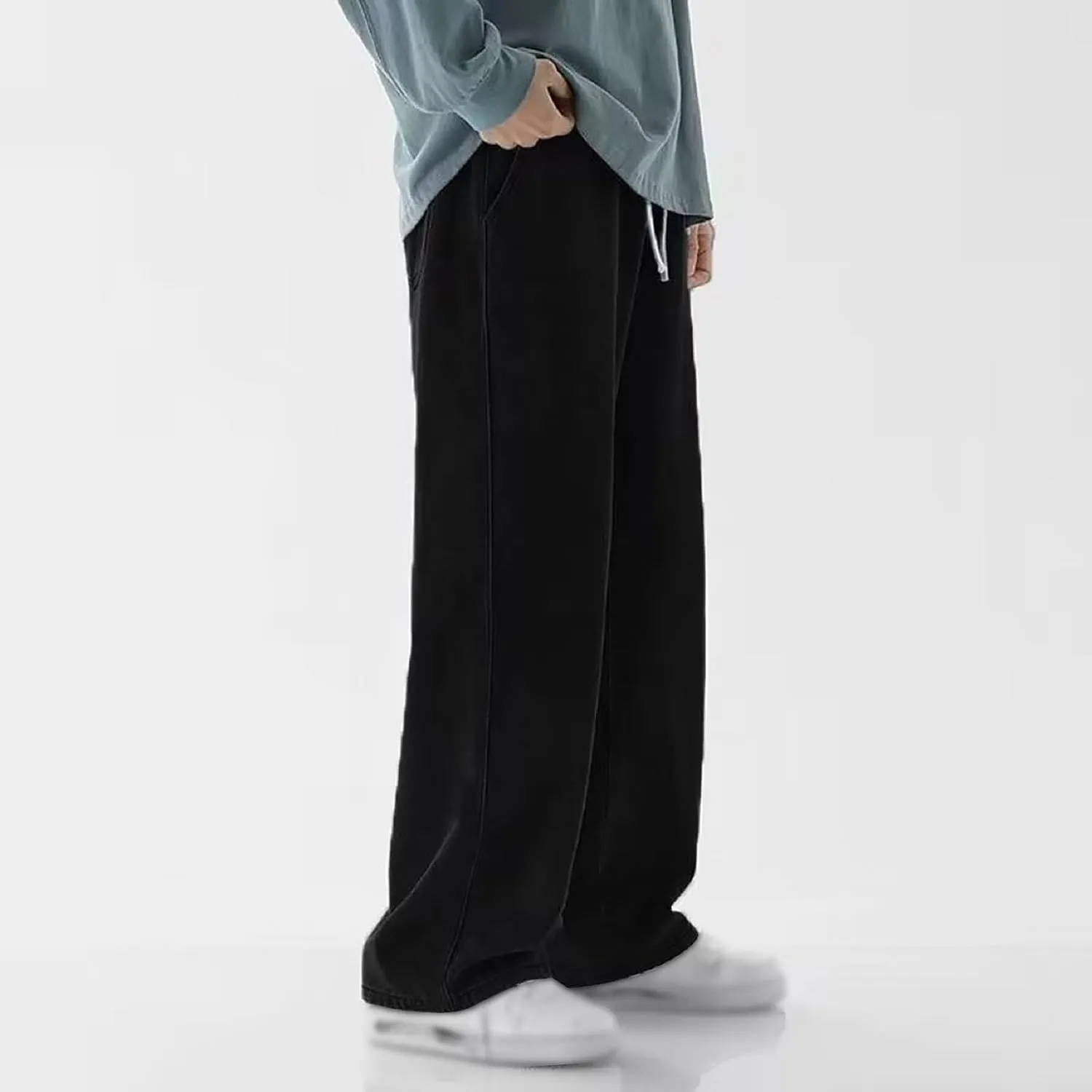 Baggy Jeans Men Vintage Y2k Hip Hop Straight Leg Jean Streetwear Drawstring Waist Denim Pants Casual Loose Trousers
