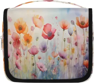 Beautiful Small Flowers Hanging Travel Toiletry Bag Kit Makeup Case Cosmetics Organizer Botanical Toiletry Bag for Women Make up Accessories Shampoo Body Cream Brushes Set