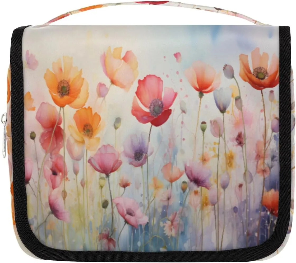 Beautiful Small Flowers Hanging Travel Toiletry Bag Kit Makeup Case Cosmetics Organizer Botanical Toiletry Bag for Women Make up Accessories Shampoo Body Cream Brushes Set