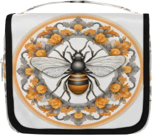 Bee with Flowers Hanging Travel Toiletry Bag Kit Makeup Case Cosmetics Organizer Bee Toiletry Bag for Women Make up Accessories Shampoo Body Cream Brushes Set