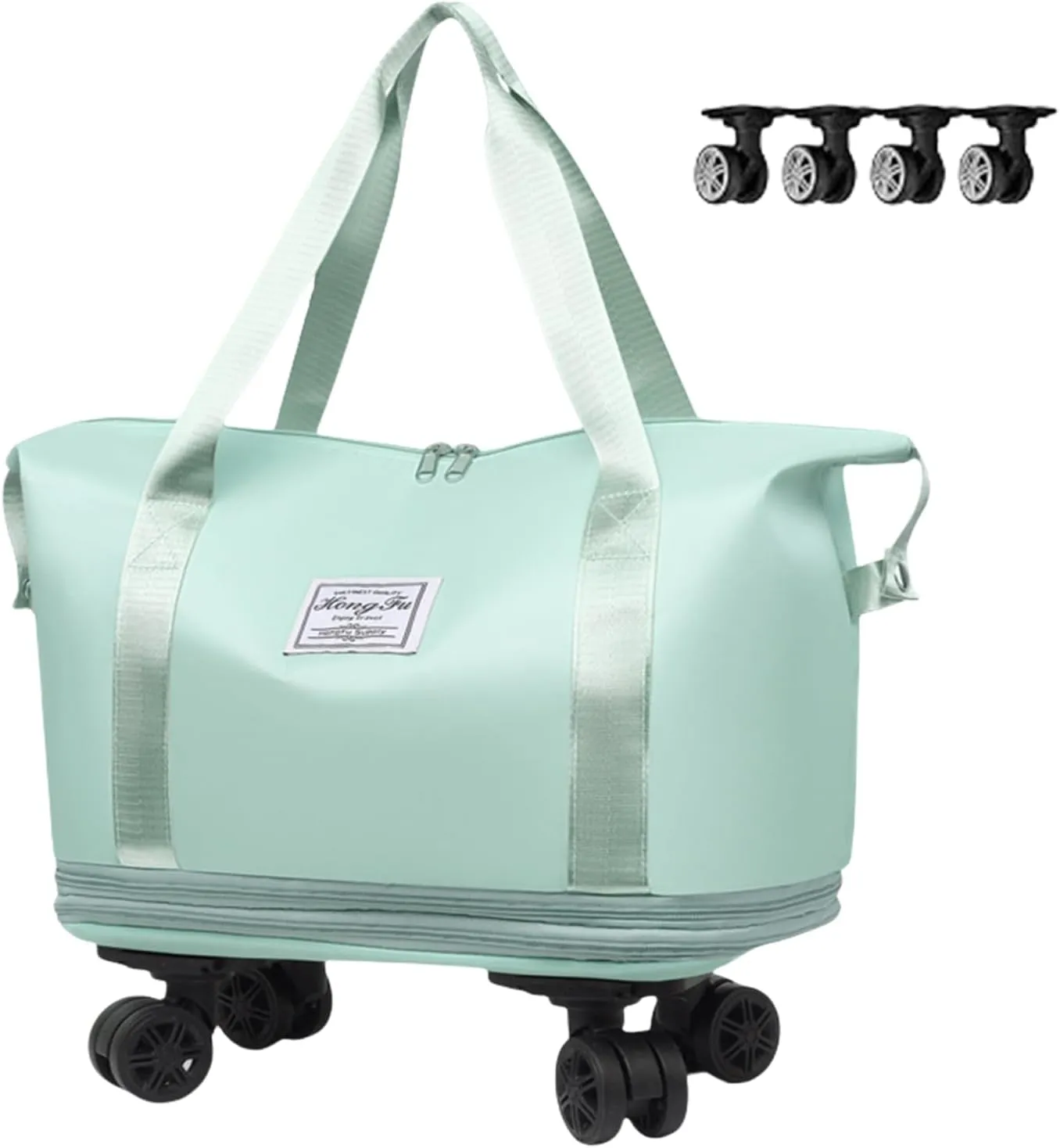 Beente Travel Bag with Wheels-(2025 New Large Capacity Travel Bag - Universal Wheel Removable) (Green,Wheel-equipped)