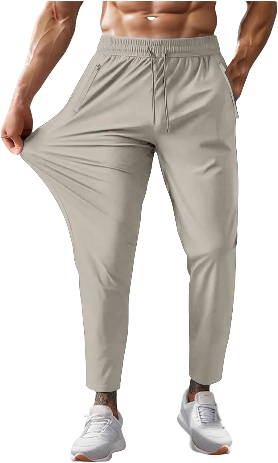 Beeswan Pants Mens Stretch Active Ice Silk Trousers Elastic Athletic Pants Drawstring Lounge Jogging Pant with Pocket
