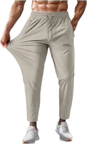 Beeswan Pants Mens Stretch Active Ice Silk Trousers Elastic Athletic Pants Drawstring Lounge Jogging Pant with Pocket