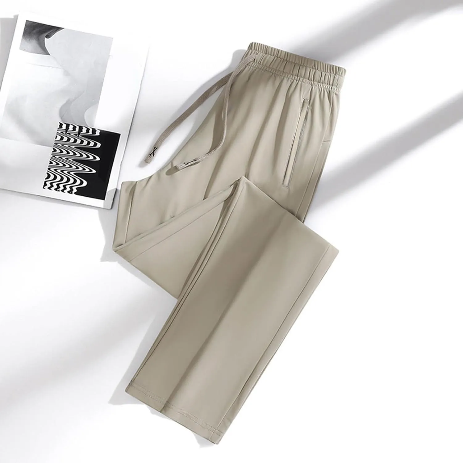 Beeswan Pants Mens Stretch Active Ice Silk Trousers Elastic Athletic Pants Drawstring Lounge Jogging Pant with Pocket