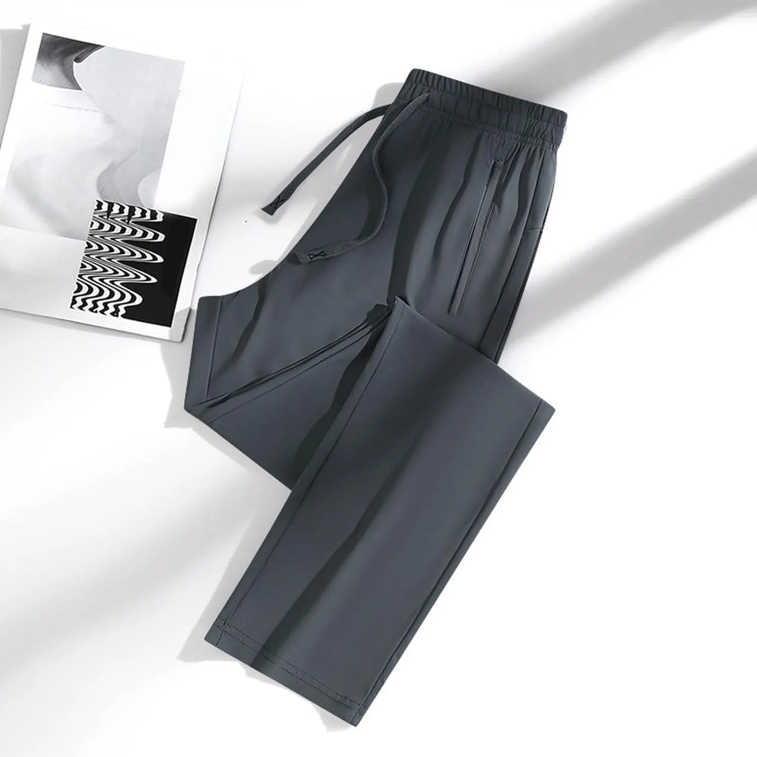 Beeswan Pants Mens Stretch Active Ice Silk Trousers Elastic Athletic Pants Drawstring Lounge Jogging Pant with Pocket