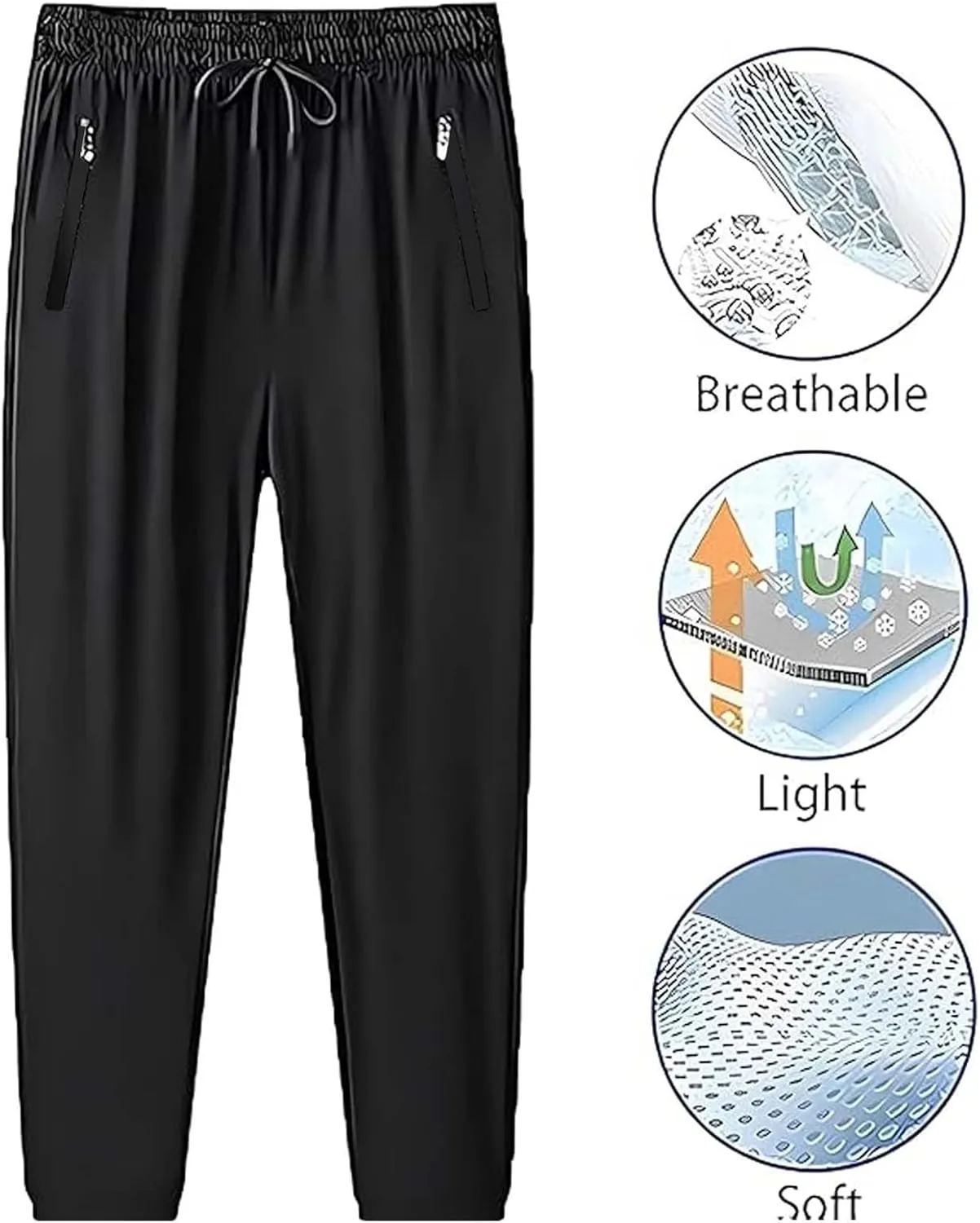 Beeswan Pants Mens Stretch Active Ice Silk Trousers Elastic Athletic Pants Drawstring Lounge Jogging Pant with Pocket