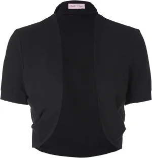 Belle Poque Women's Short Sleeve Shrug Open Front Cotton Cardigan Bolero Sweater Jacket for Dresses