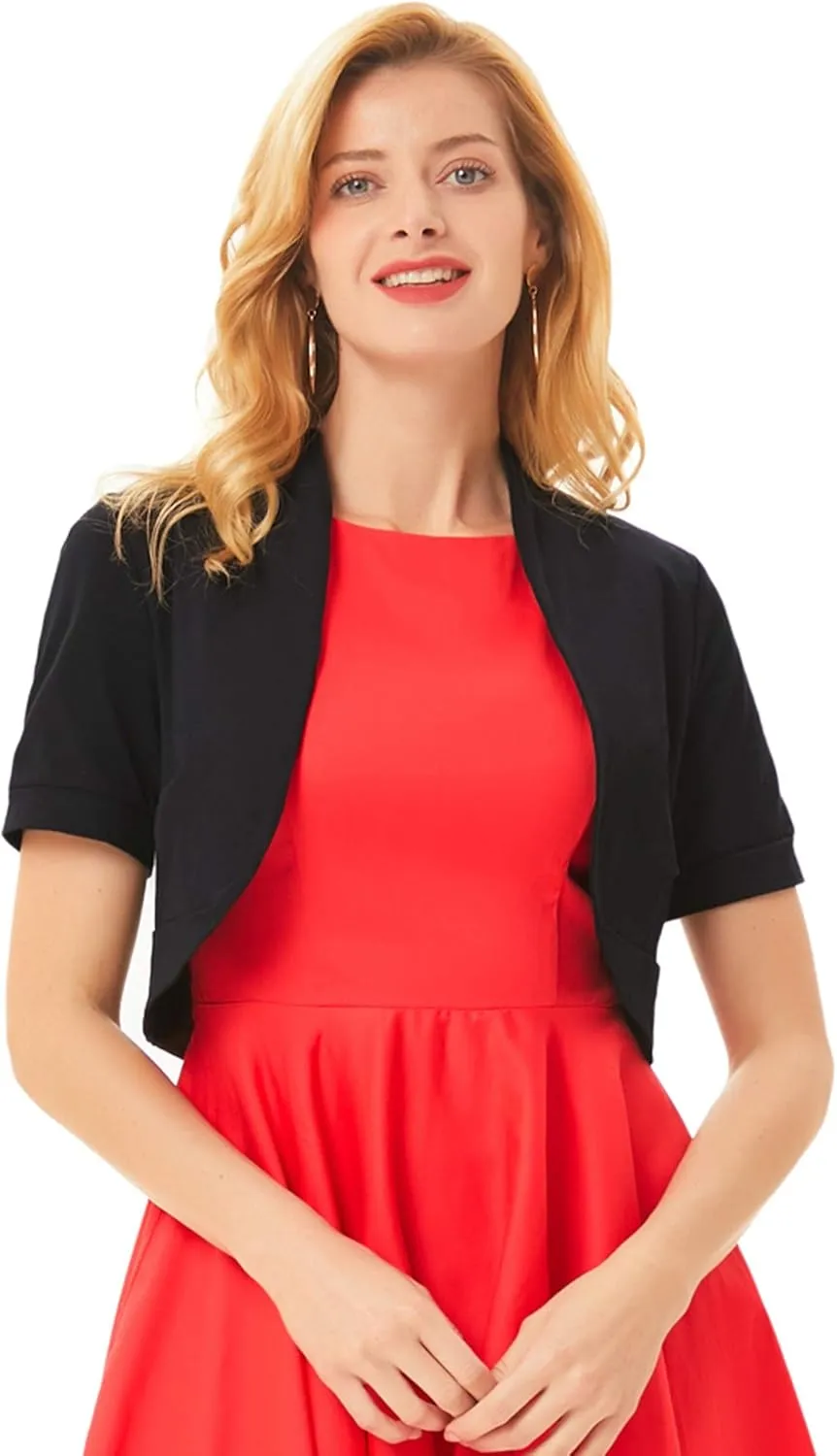 Belle Poque Women's Short Sleeve Shrug Open Front Cotton Cardigan Bolero Sweater Jacket for Dresses