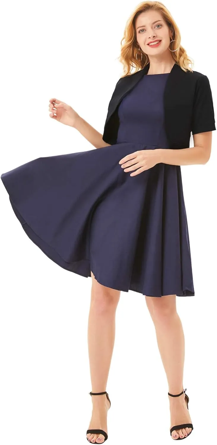 Belle Poque Women's Short Sleeve Shrug Open Front Cotton Cardigan Bolero Sweater Jacket for Dresses