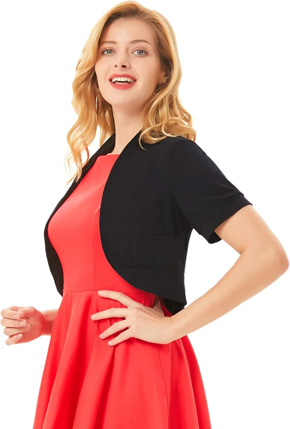 Belle Poque Women's Short Sleeve Shrug Open Front Cotton Cardigan Bolero Sweater Jacket for Dresses