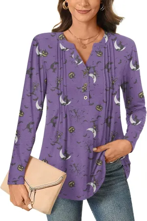 Bestbee Women's Long Sleeve Button-Down Shirts V Neck Tunic Tops 2024 Fall Tops Casual T-Shirts Dressy Blouses
