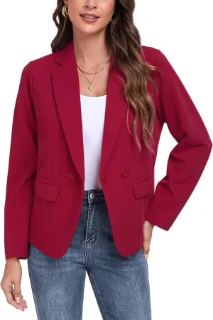 Blazers for Women Long Sleeve Lapel Button Blazer Business Work Office Jackets with Pockets, Red