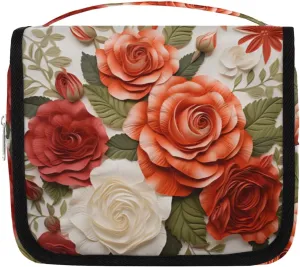 Blooming Roses Hanging Travel Toiletry Bag Kit Makeup Case Cosmetics Organizer Botanical Floral Toiletry Bag for Women Make up Accessories Shampoo Body Cream Brushes Set