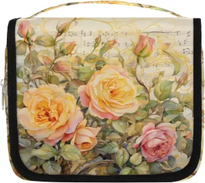 Blooming Roses Hanging Travel Toiletry Bag Kit Makeup Case Cosmetics Organizer Floral Toiletry Bag for Women Make up Accessories Shampoo Body Cream Brushes Set