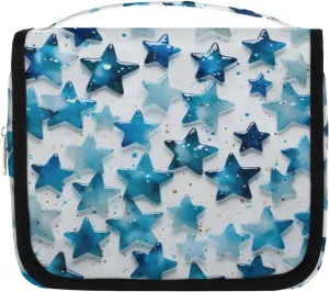 Blue Bright Stars Hanging Travel Toiletry Bag Kit Makeup Case Cosmetics Organizer Star Toiletry Bag for Women Make up Accessories Shampoo Body Cream Brushes Set