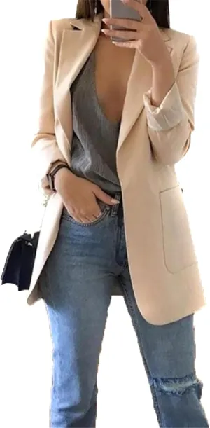 BOFETA Women's Solid Color Blazer Cardigan Casual Long Sleeve Plus Size Blazer with Pockets