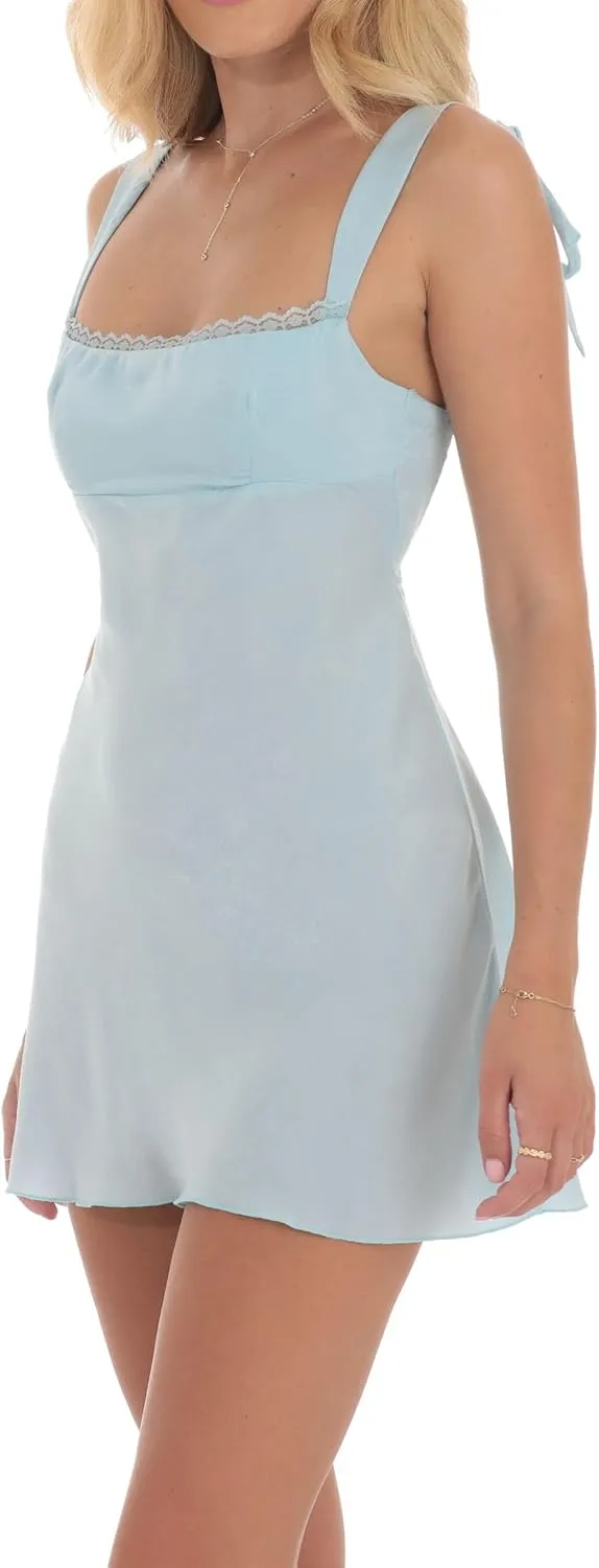 Boho Floral Tie Shoulder Mini Babydoll Dress Summer Cute Backless Beach Short Dresses Flowy Y2k Loose Fit Sundresses