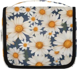 Botanical Daisies Hanging Travel Toiletry Bag Kit Makeup Case Cosmetics Organizer White Flowers Toiletry Bag for Women Make up Accessories Shampoo Body Cream Brushes Set