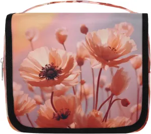 Bright Floral Hanging Travel Toiletry Bag Kit Makeup Case Cosmetics Organizer Pinks Peony Flower Toiletry Bag for Women Make up Accessories Shampoo Body Cream Brushes Set