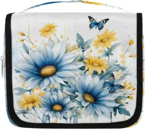 Butterfly Daisy Hanging Travel Toiletry Bag Kit Makeup Case Cosmetics Organizer Floral Toiletry Bag for Women Make up Accessories Shampoo Body Cream Brushes Set