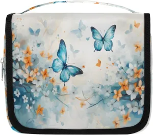Butterfly Hanging Travel Toiletry Bag Kit Makeup Case Cosmetics Organizer Butterfly Floral Toiletry Bag for Women Make up Accessories Shampoo Body Cream Brushes Set