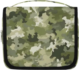 Camo Green Hanging Travel Toiletry Bag Kit Makeup Case Cosmetics Organizer Military Texture Toiletry Bag for Women Make up Accessories Shampoo Body Cream Brushes Set